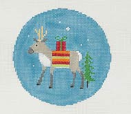 Reindeer with horizontal striped blanket